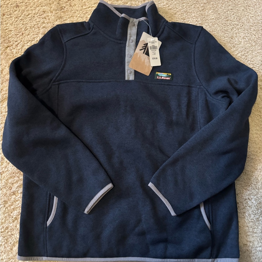 L.L. Bean Women's Navy Zip-Up Sweater with Gray Trim
